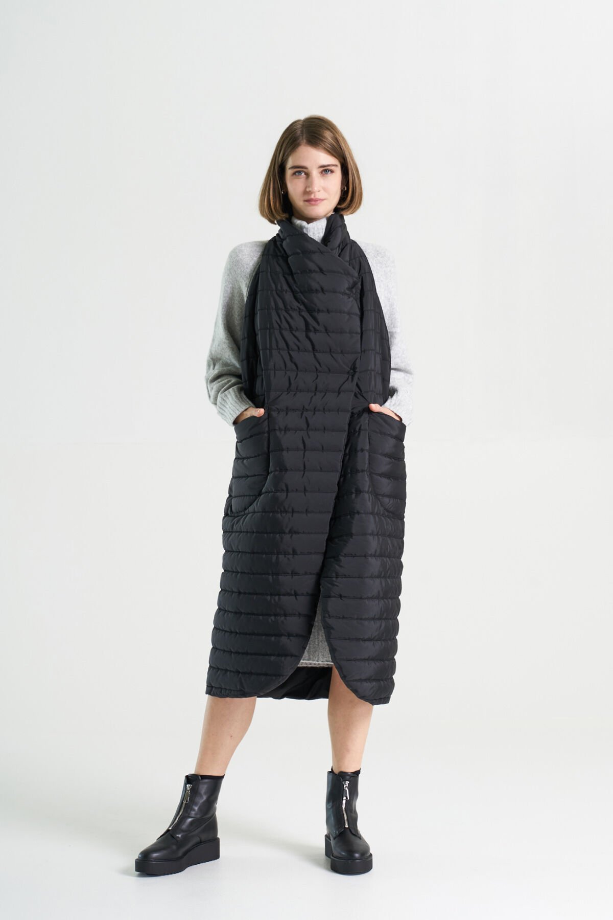 BiBi 2240 Tasarım Siyah Uzun Mont Yelek