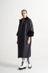 BiBi 2328 Kuşaklı Kadife Kumaş Ayrıntılı Kadın Kaban