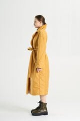 BiBi 2330 Kuşaklı Sarı Uzun Ceket Mont