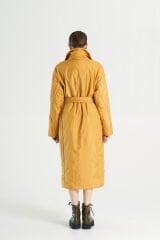 BiBi 2330 Kuşaklı Sarı Uzun Ceket Mont