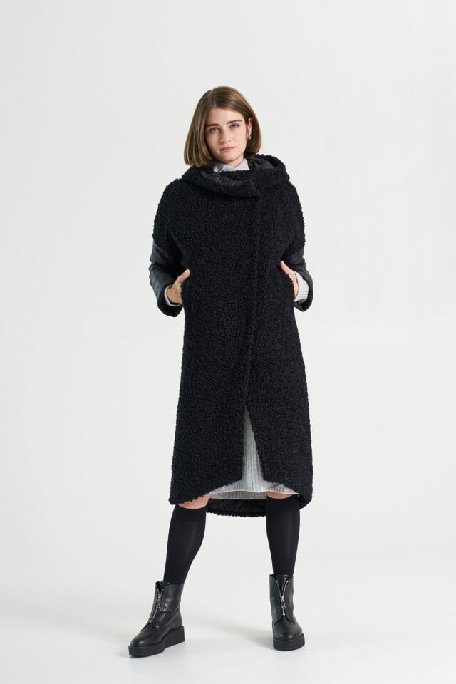 BiBi 2094c Çift Taraflı Teddy Kumaş Kadın Kaban