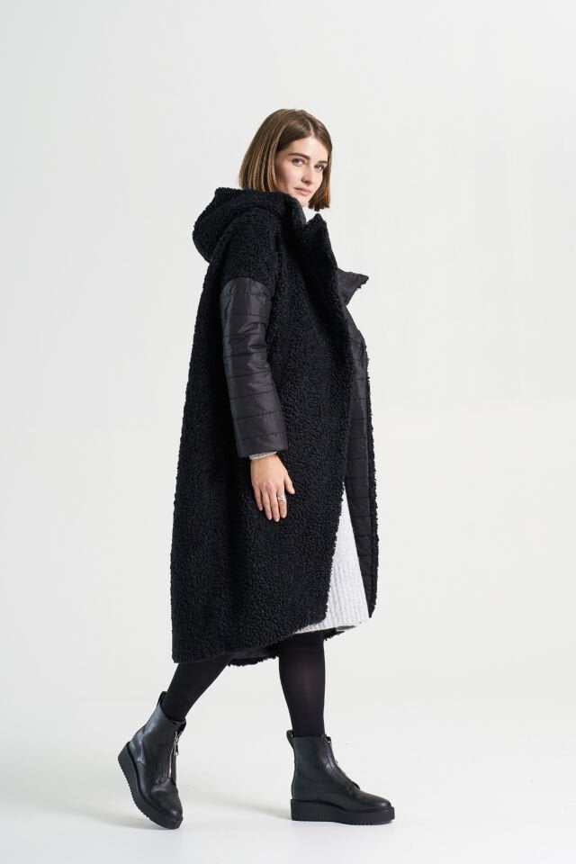 BiBi 2094c Çift Taraflı Teddy Kumaş Kadın Kaban