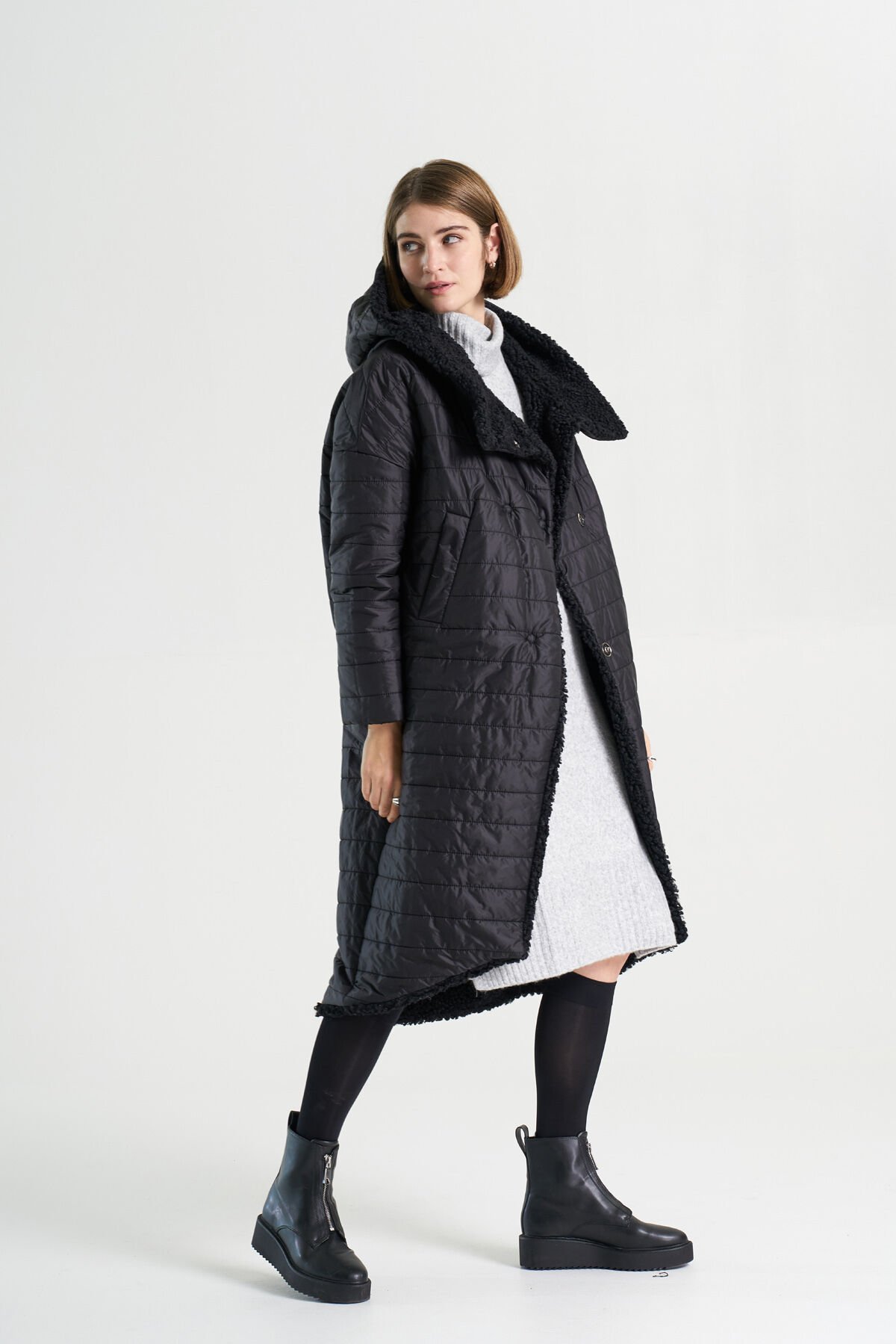 BiBi 2094c Çift Taraflı Teddy Kumaş Kadın Kaban