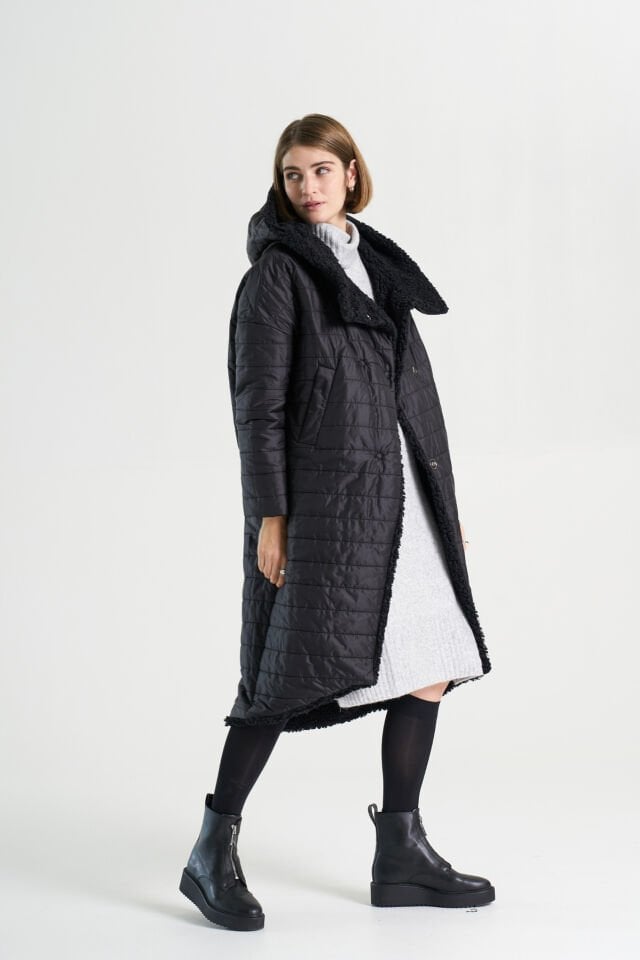 BiBi 2094c Çift Taraflı Teddy Kumaş Kadın Kaban