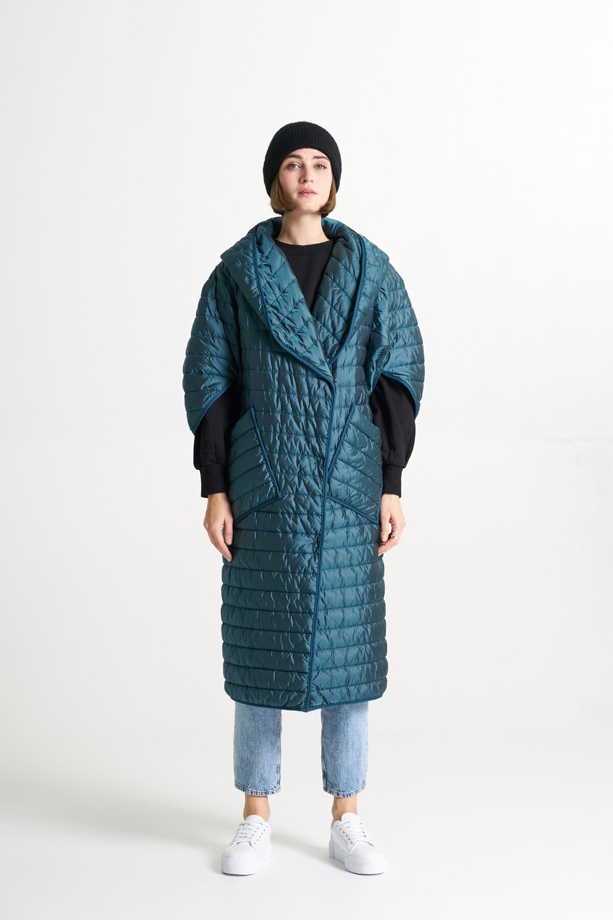 BiBi 2066 Kapüşonlu, Turkuaz Yarım Kollu Mont yelek