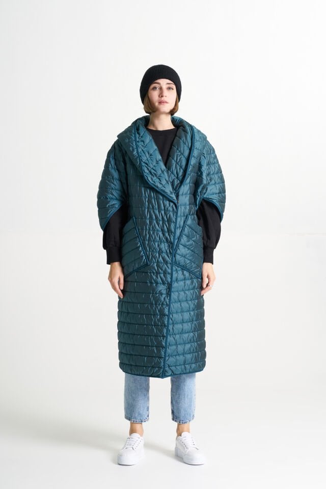 BiBi 2066 Kapüşonlu, Turkuaz Yarım Kollu Mont yelek