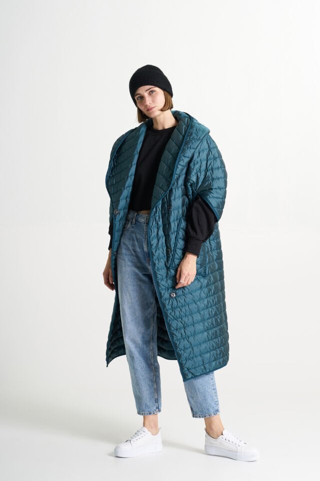 BiBi 2066 Kapüşonlu, Turkuaz Yarım Kollu Mont yelek