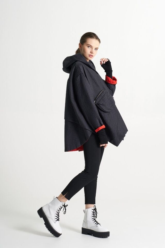 BiBi 2258 Cep Detaylı Siyah Kadın Panço