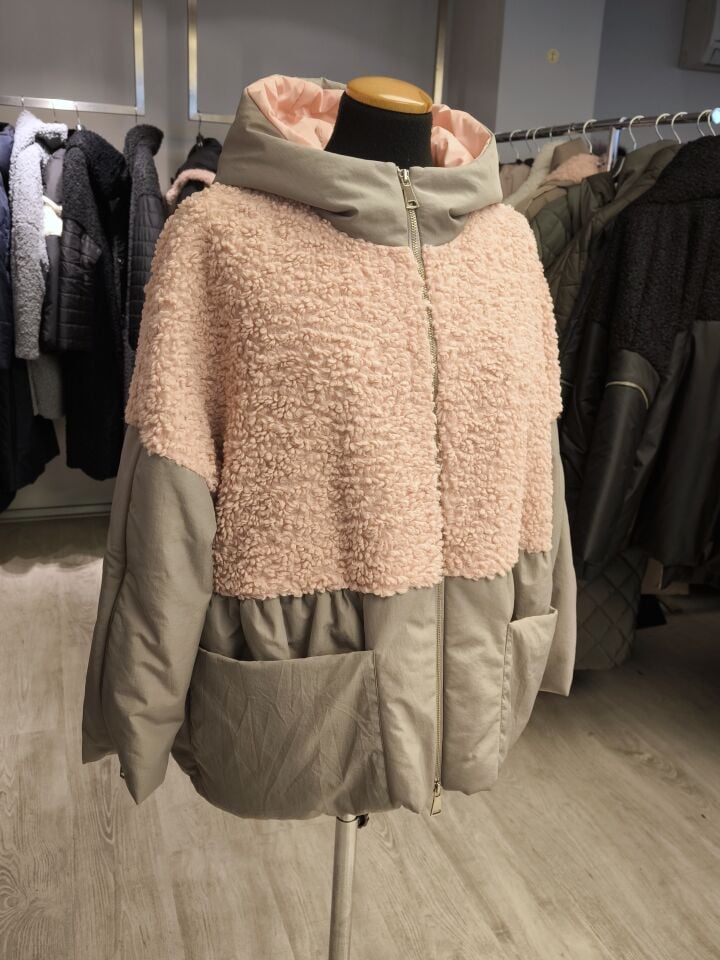 BiBi 2574 Pembe Teddy Kumaşlı Kısa Kadın Mont