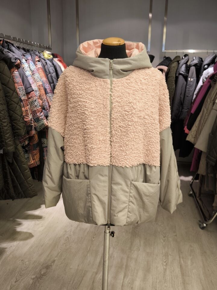 BiBi 2574 Pembe Teddy Kumaşlı Kısa Kadın Mont