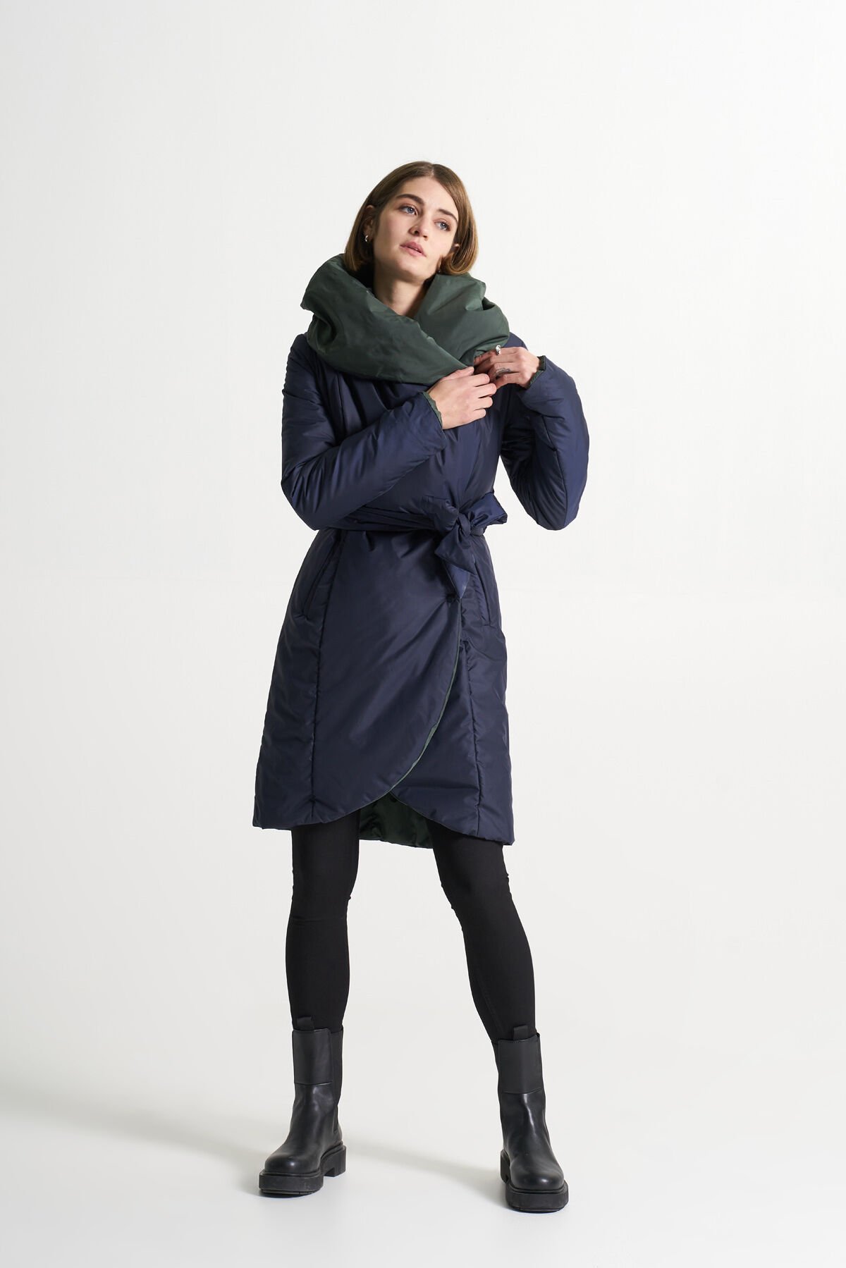 BiBi 2010 İçi Yeşil Lacivet Şal Yaka Kadın Mont