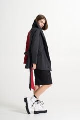 BiBi 2254 Kırmızı-siyah Çift Renk Detaylı Kadın Mont Ceket
