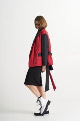 BiBi 2254 Kırmızı-siyah Çift Renk Detaylı Kadın Mont Ceket