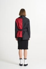 BiBi 2254 Kırmızı-siyah Çift Renk Detaylı Kadın Mont Ceket