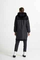 BiBi 2216 Kadife Detaylı Siyah Kadın Mont