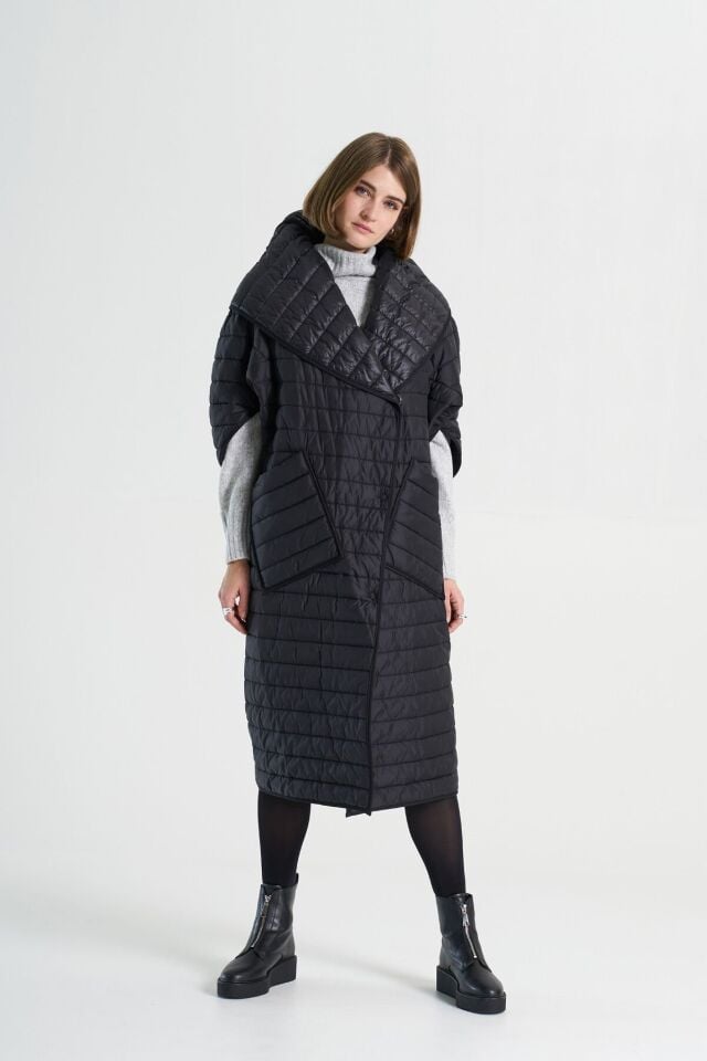 BiBi 2066 Kapüşonlu, Siyah Yarım Kollu Yelek Mont