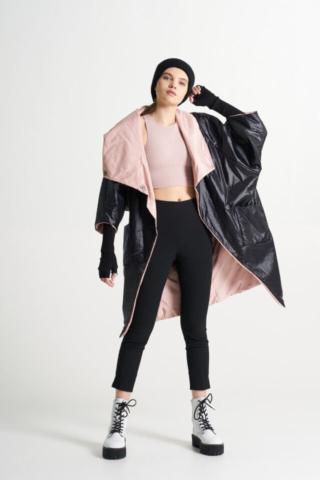 BiBi 2064 Kuşaklı Çift Taraflı Kapüşonlu Kadın Mont