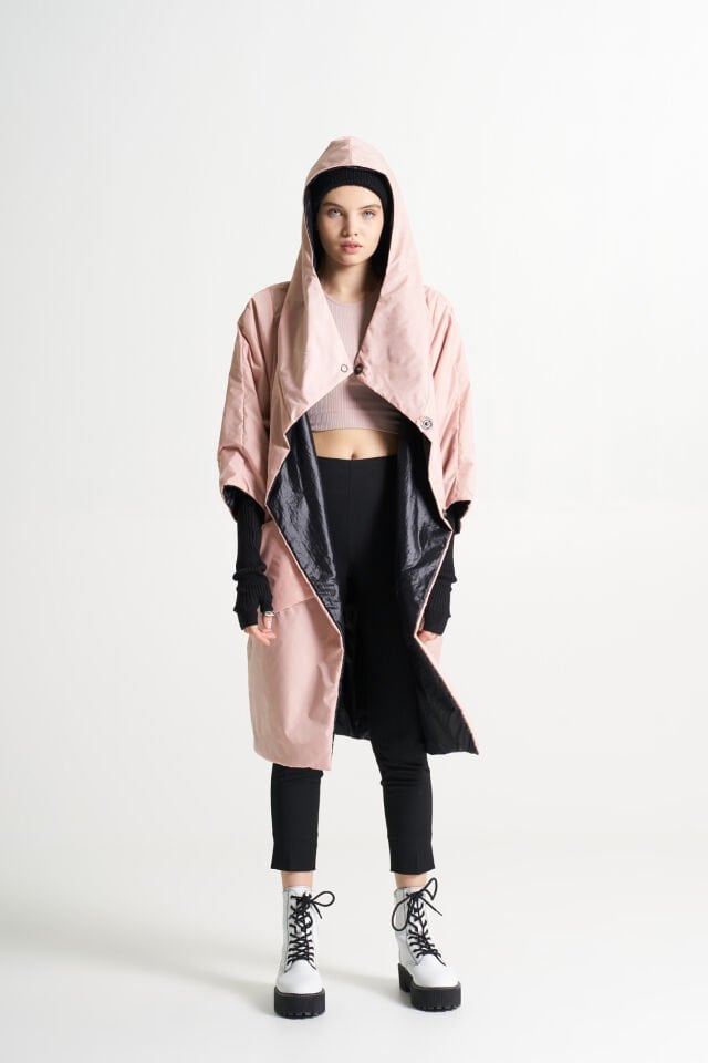 BiBi 2064 Kuşaklı Çift Taraflı Kapüşonlu Kadın Mont