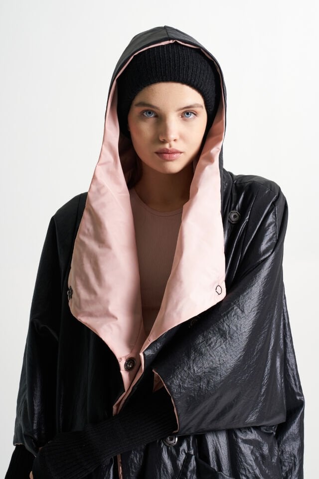 BiBi 2064 Kuşaklı Çift Taraflı Kapüşonlu Kadın Mont