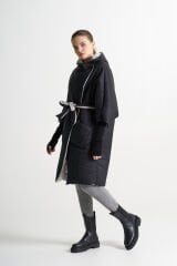 BiBi 2064 Kuşaklı Çift Taraflı Kapüşonlu Kadın Mont