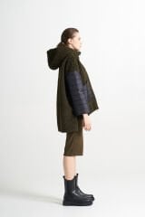 BIBI 2134k Koyu Yeşil Teddy Kumaşlı Çift Taraflı  Kısa Mont