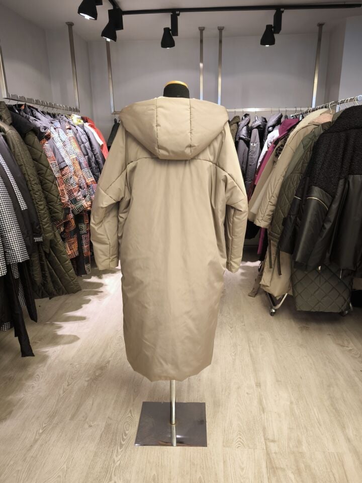 BiBi 2532 Cep Detaylı Bej Uzun Kadın Kaban