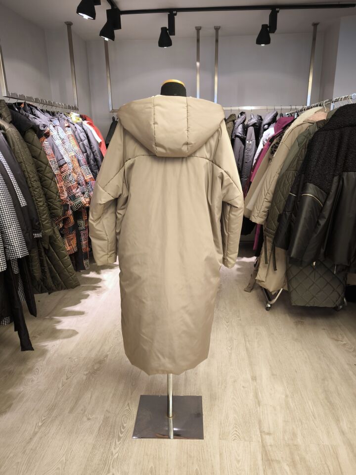 BiBi 2532 Cep Detaylı Bej Uzun Kadın Kaban