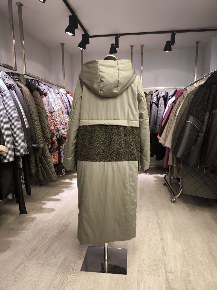 BiBi 2564 Yeşil Teddy Kumaş Detaylı Uzun Kadın Kaban