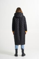 BiBi 2308 Dikdörtgen Kapitoneli Sarı Siyah Uzun Mont