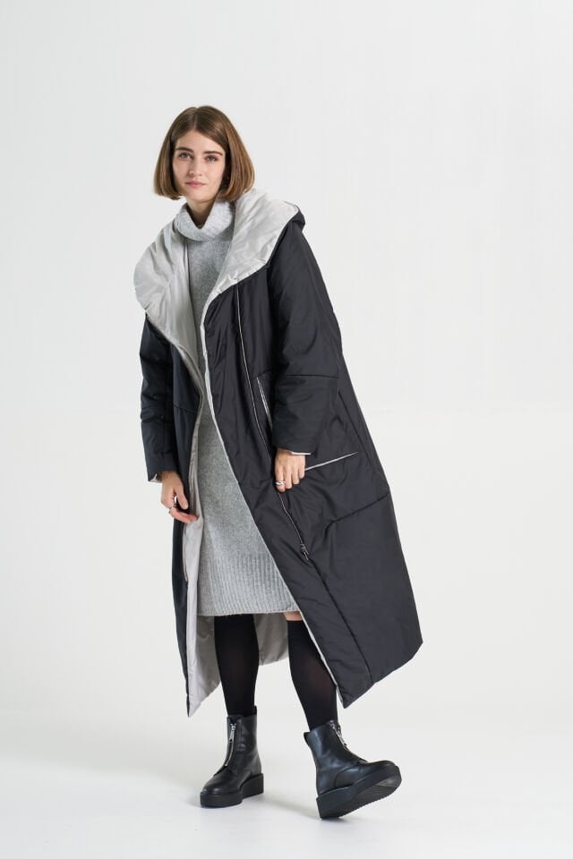 BiBi 2296 Cep Detaylı Uzun Siyah Kadın Mont