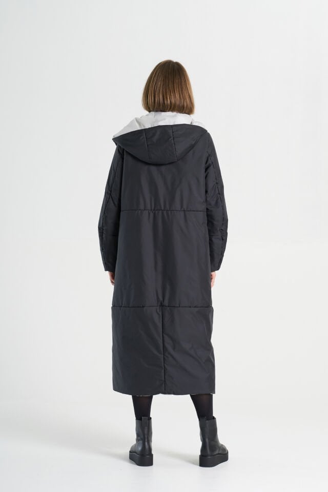 BiBi 2296 Cep Detaylı Uzun Siyah Kadın Mont