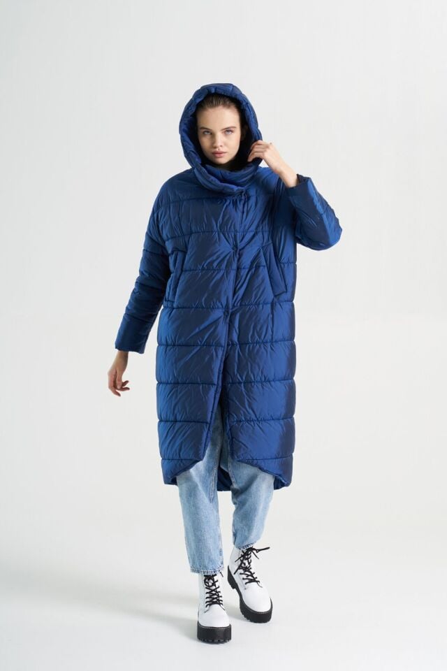 BiBi 2094 Saks Kapşonlu Uzun Mont