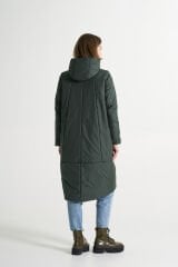 BiBi 2116 Kapşonlu Yeşil Renk Uzun Mont