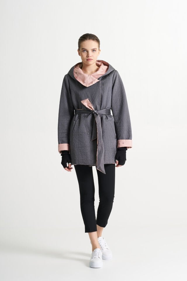 BiBi 2004 Çift Taraflı Pudra- Gri Kadın Mevsimlik Ceket