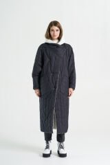 BİBİ 2142  Çift Taraf Giyilebilir Siyah-Beyaz Uzun Kaban