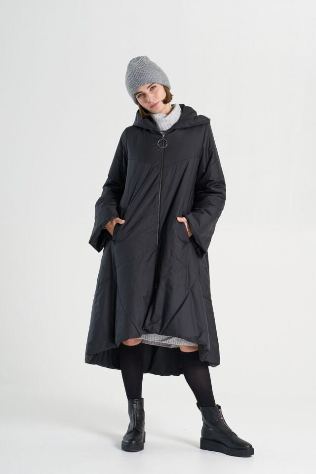 BiBi 2136 Siyah Kloş Etekli Kadın Mont