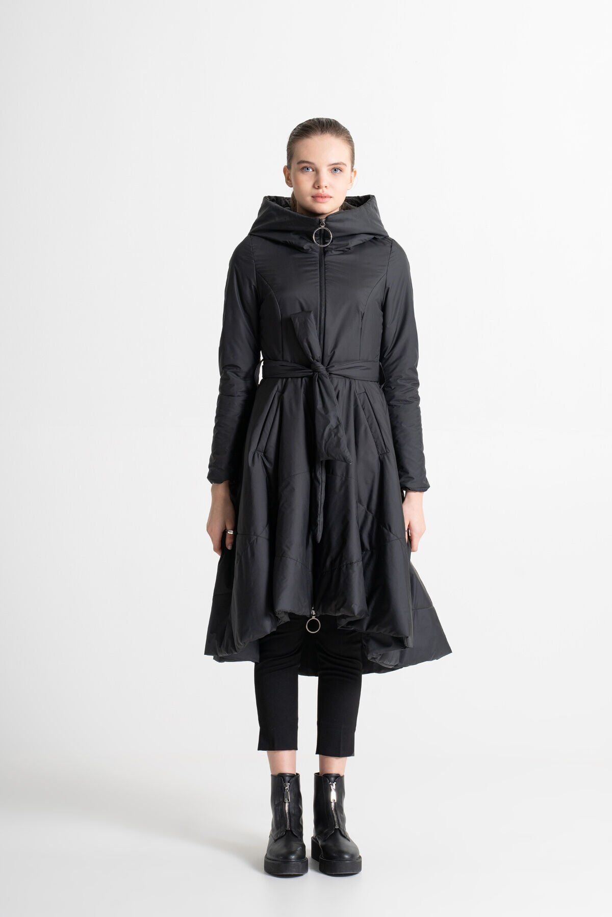 BiBi 2146 Kloş Etekli Siyah Kadın Mont