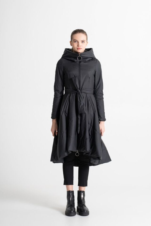 BiBi 2146 Kloş Etekli Siyah Kadın Mont