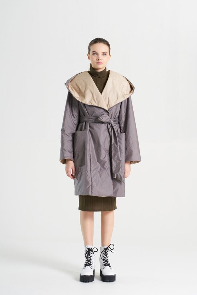 BiBi 2008 Çift Renk Şal Yaka Kadın Mevsimlik Ceket