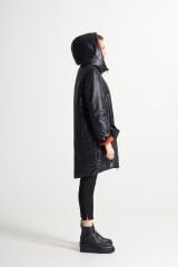 BiBi 2298 Cep Detaylı İçi Kırmızı Siyah Uzun Mont