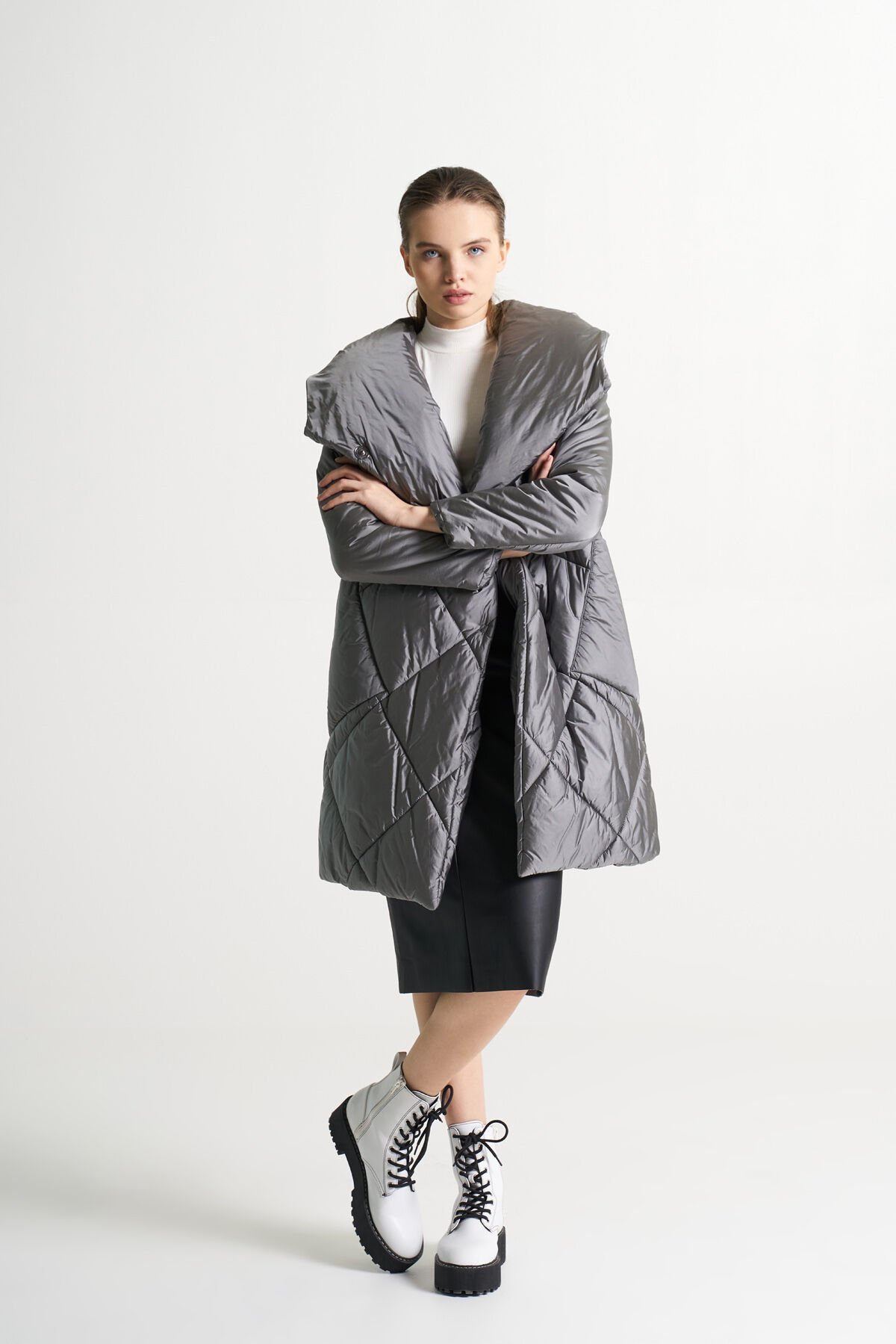 BiBi 2150 Parlak Gri Kadın Mont