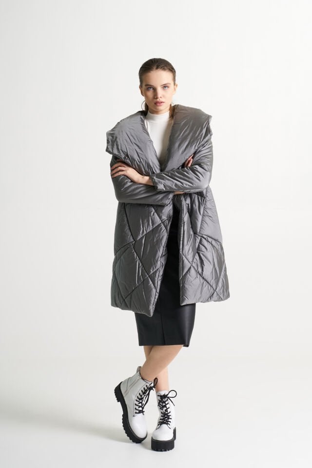 BiBi 2150 Parlak Gri Kadın Mont