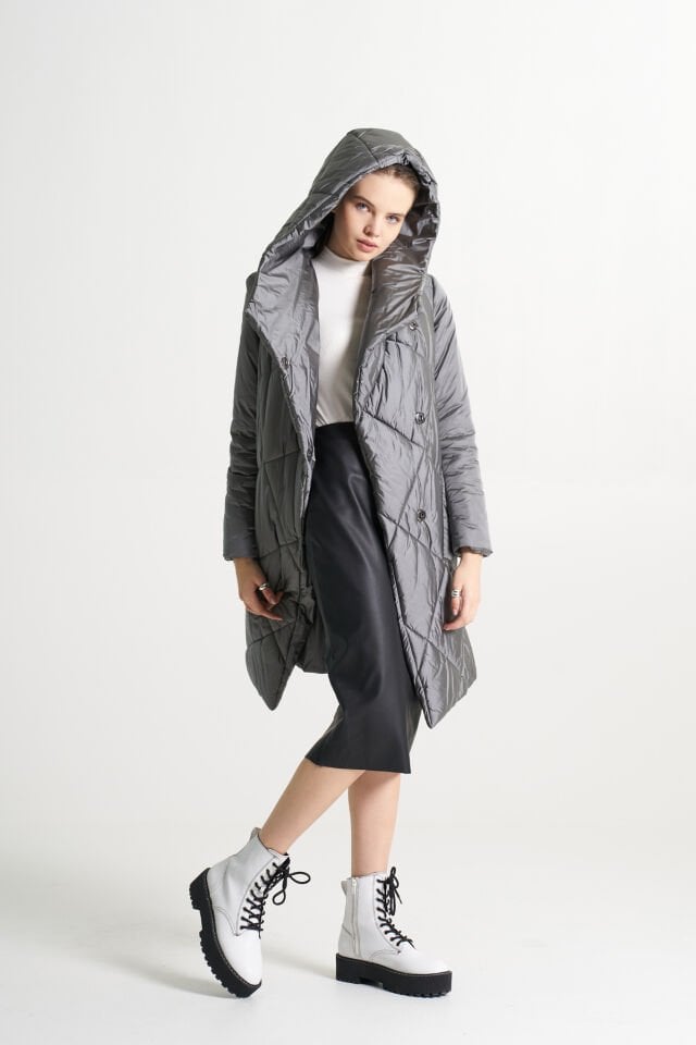 BiBi 2150 Parlak Gri Kadın Mont