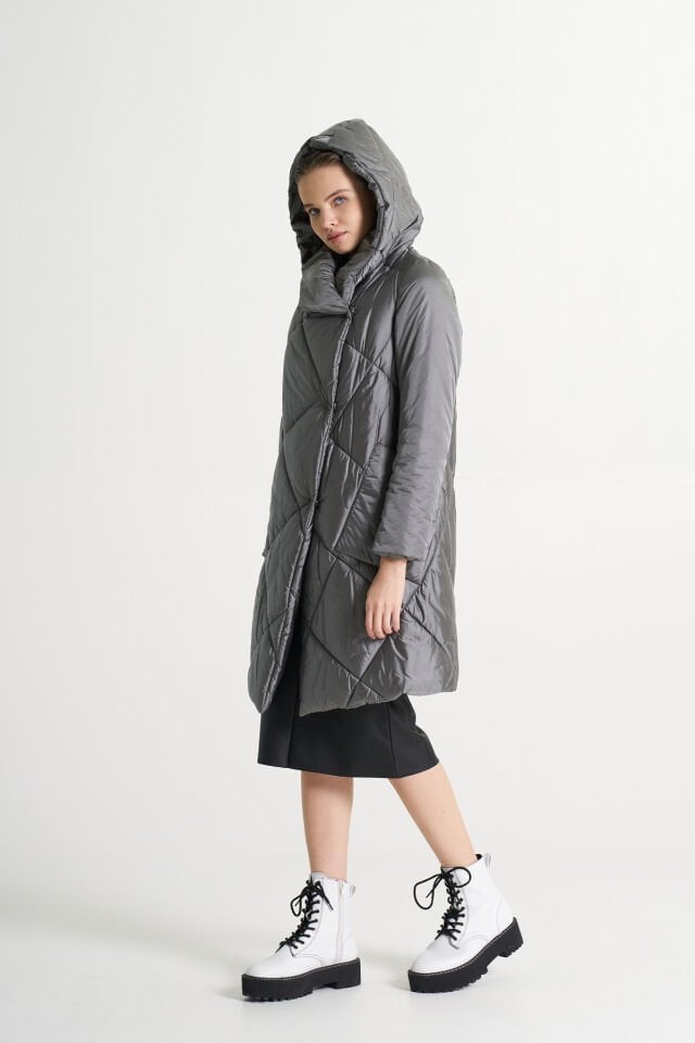 BiBi 2150 Parlak Gri Kadın Mont