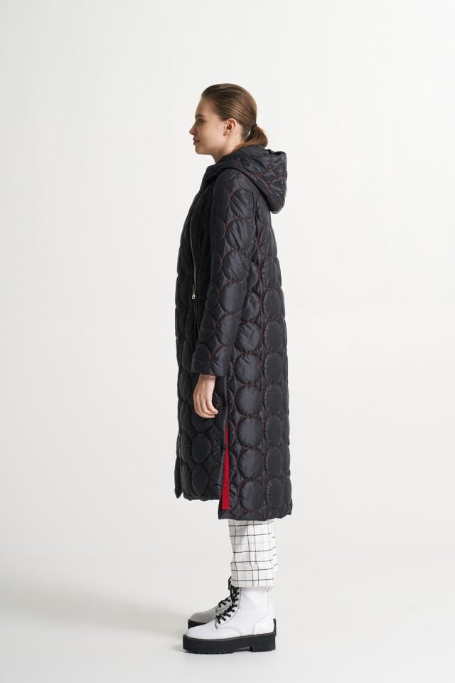 BiBi 2220 Kapitoneli Fermuar Detaylı Siyah Kadın Mont