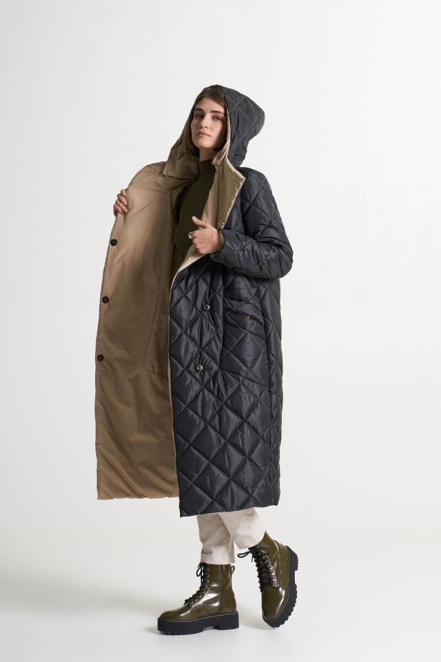 BiBi 2222 Baklava Kapitoneli İçi Bej Dışı Siyah Mont