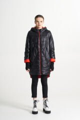 BiBi 2300 Kırmızı Dikiş Detaylı Siyah Kadın Mont