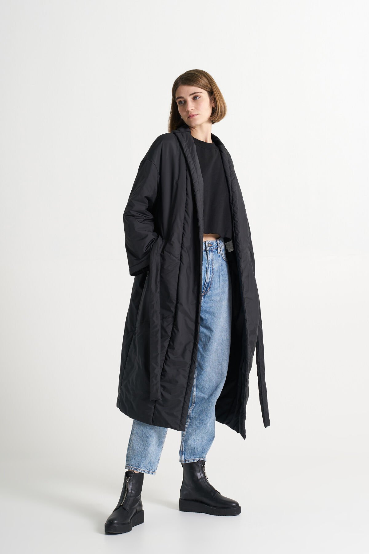 BiBi 2234 Kimono Tarz Siyah Kadın Mont