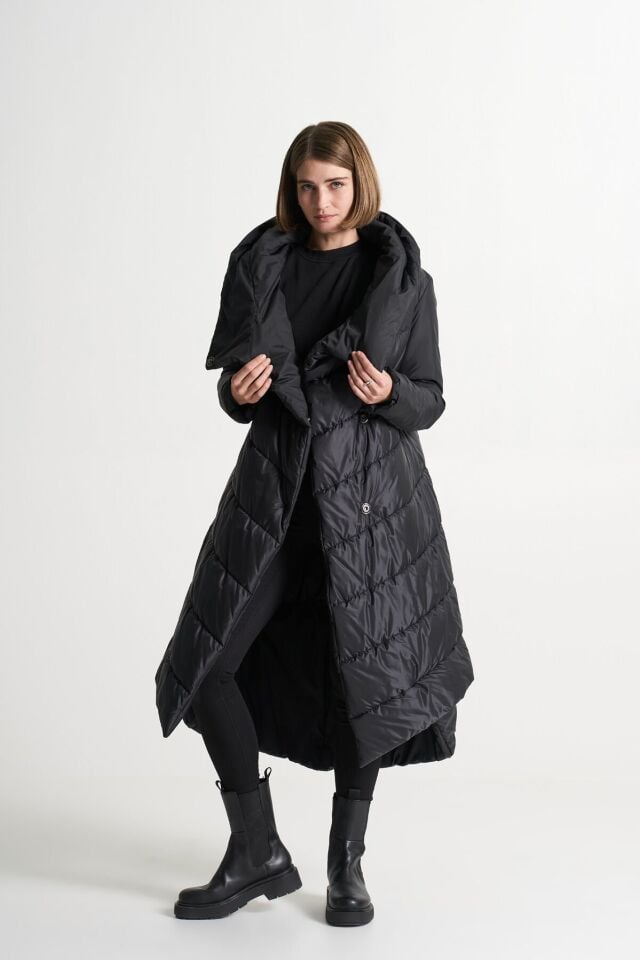 BiBi 2236 Eteği Asimetri Detaylı Siyah Uzun Mont