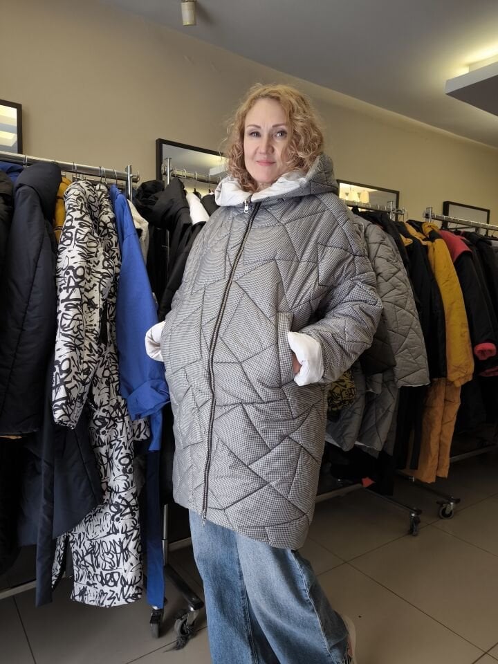 BiBi 2424 Çift Taraflı Geometrik Kapitoneli Gri Kadın Mont